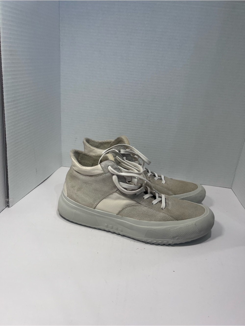 Brandblack Men's Suede Lace-Up Sneakers in Light Taupe and Off-White